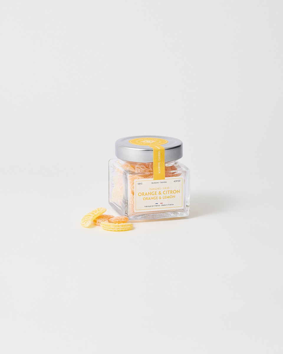 Tarro de caramelos de naranja y limón 130g - Tienda Torre Eiffel